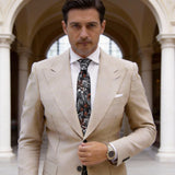 Black With White Leaf & Red Floral Necktie