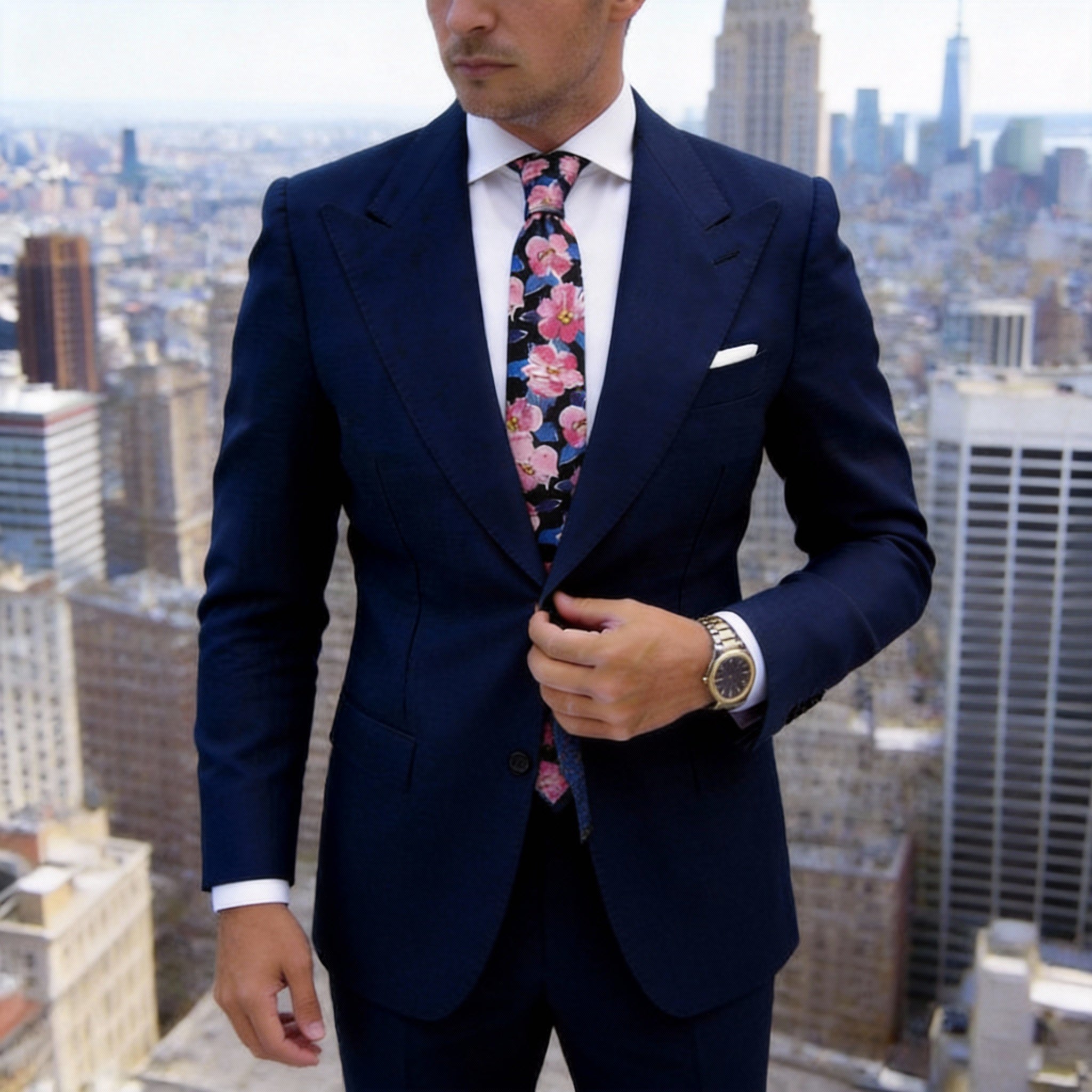 Black With Pink Floral Necktie