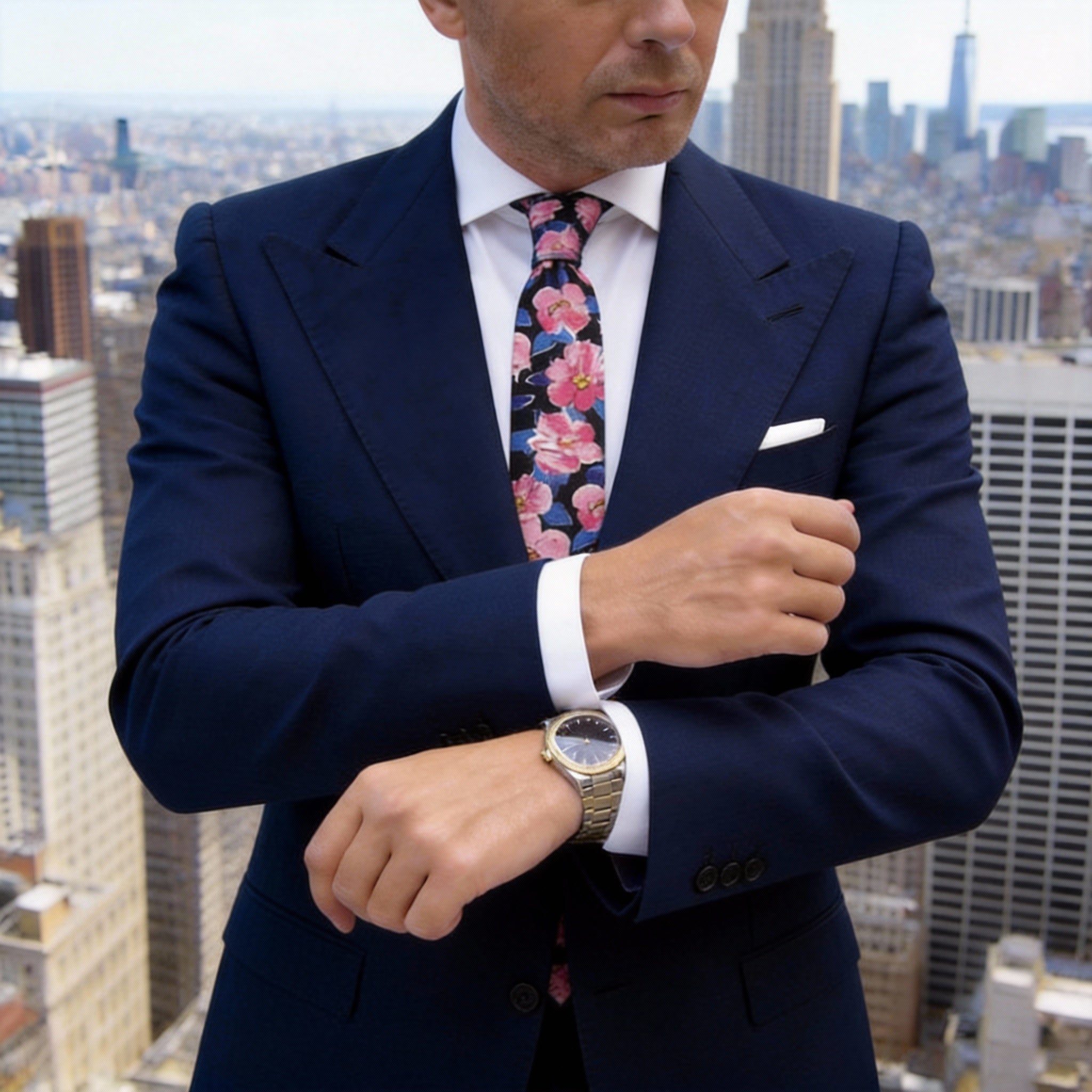 Black With Pink Floral Necktie