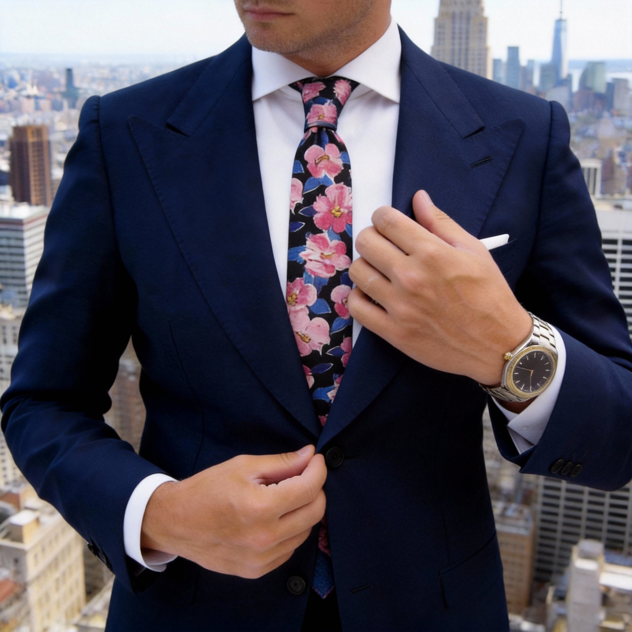 Black With Pink Floral Necktie