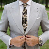 Black With Gold White Hibiscus Necktie