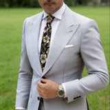 Black With Gold White Hibiscus Necktie