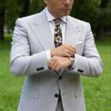 Black With Gold White Hibiscus Necktie