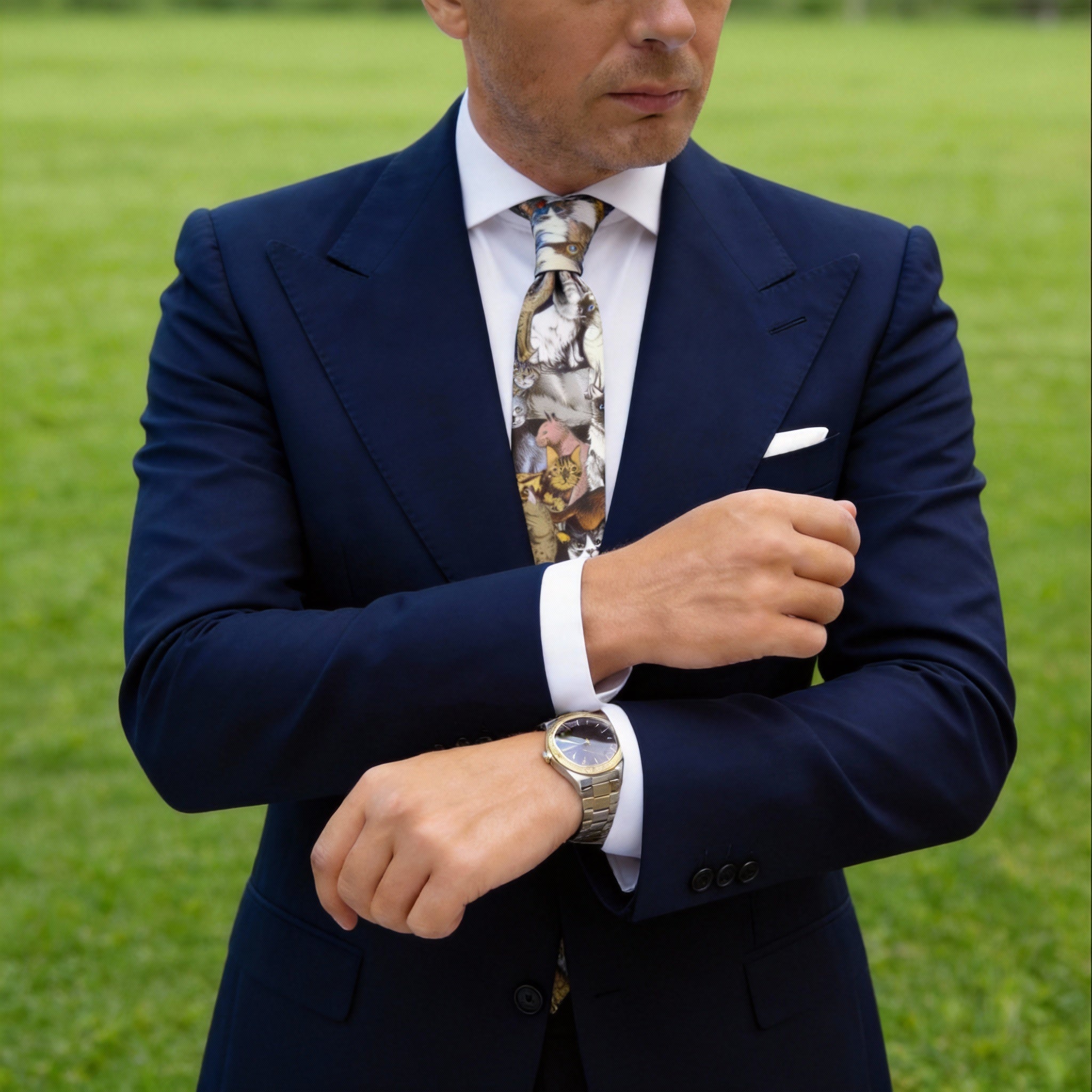 Brown with Colorful Cats Necktie