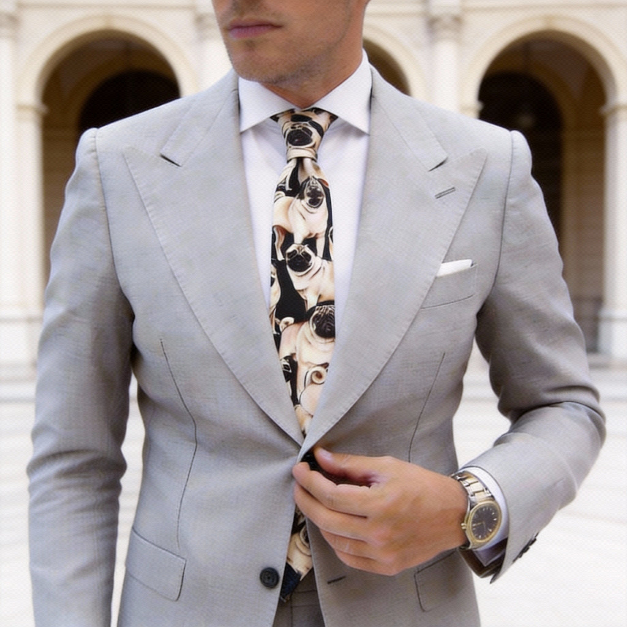 Black With Tan Pug Necktie