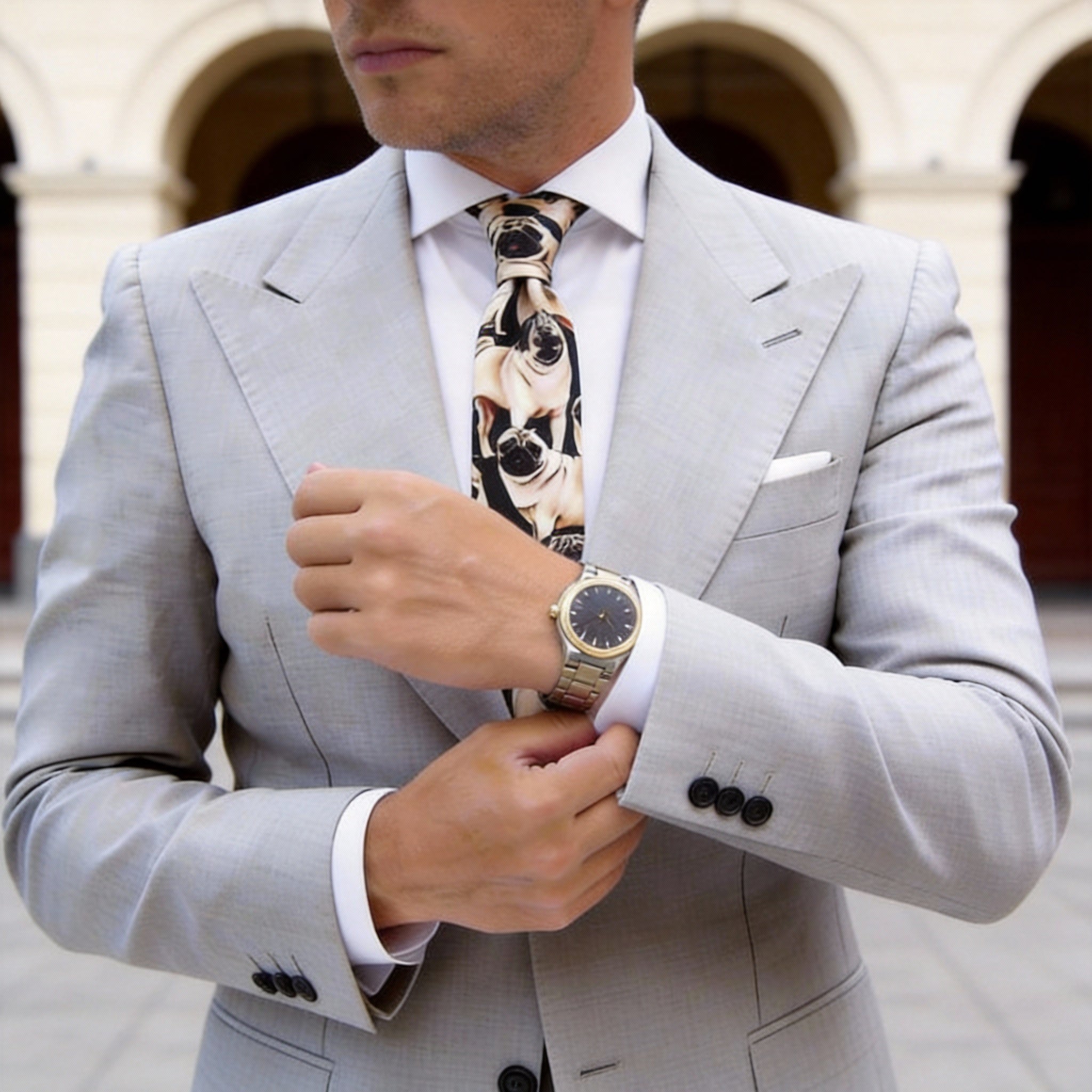 Black With Tan Pug Necktie