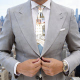 Blue-Gray With Beige Townscape Necktie