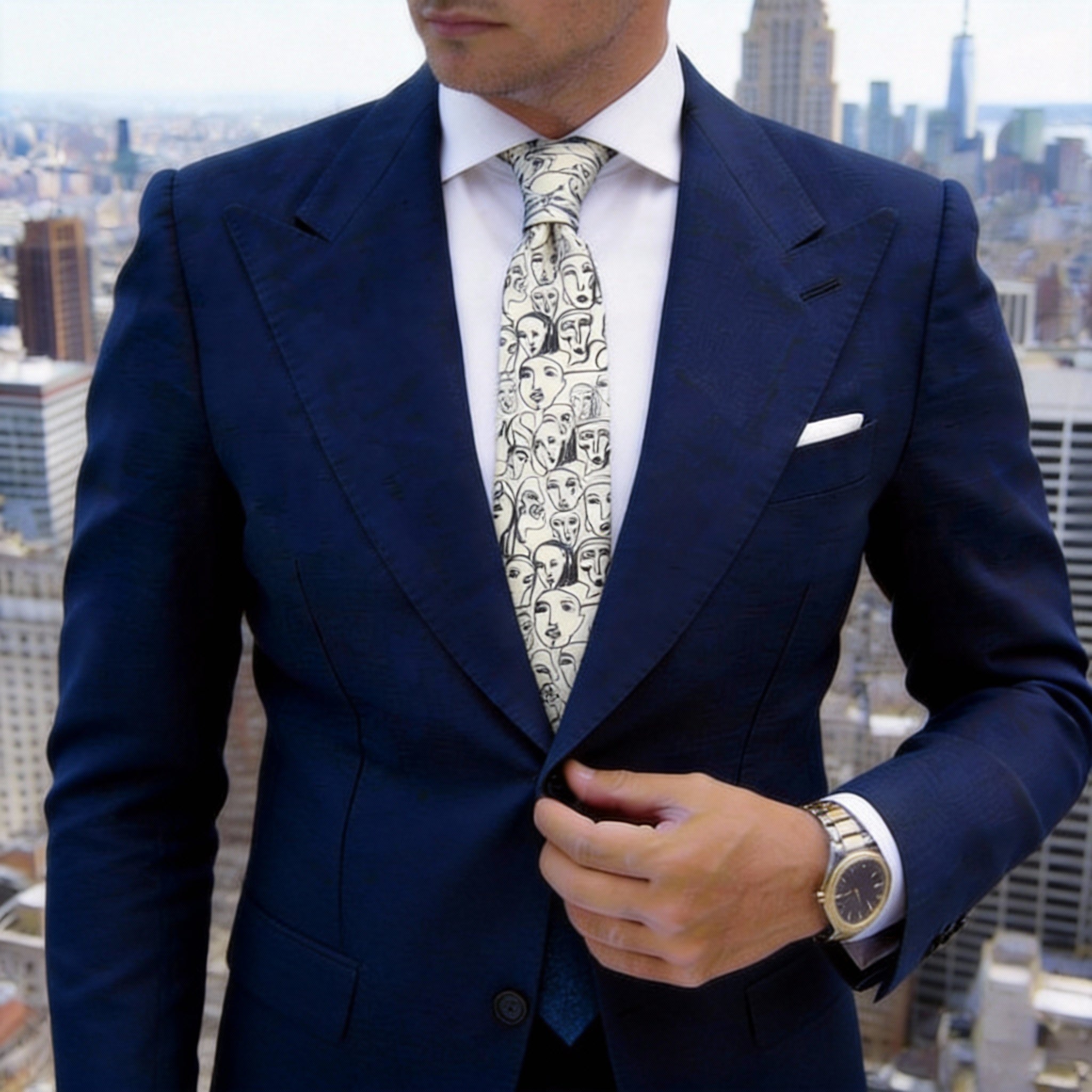 Beige Black Faces Necktie