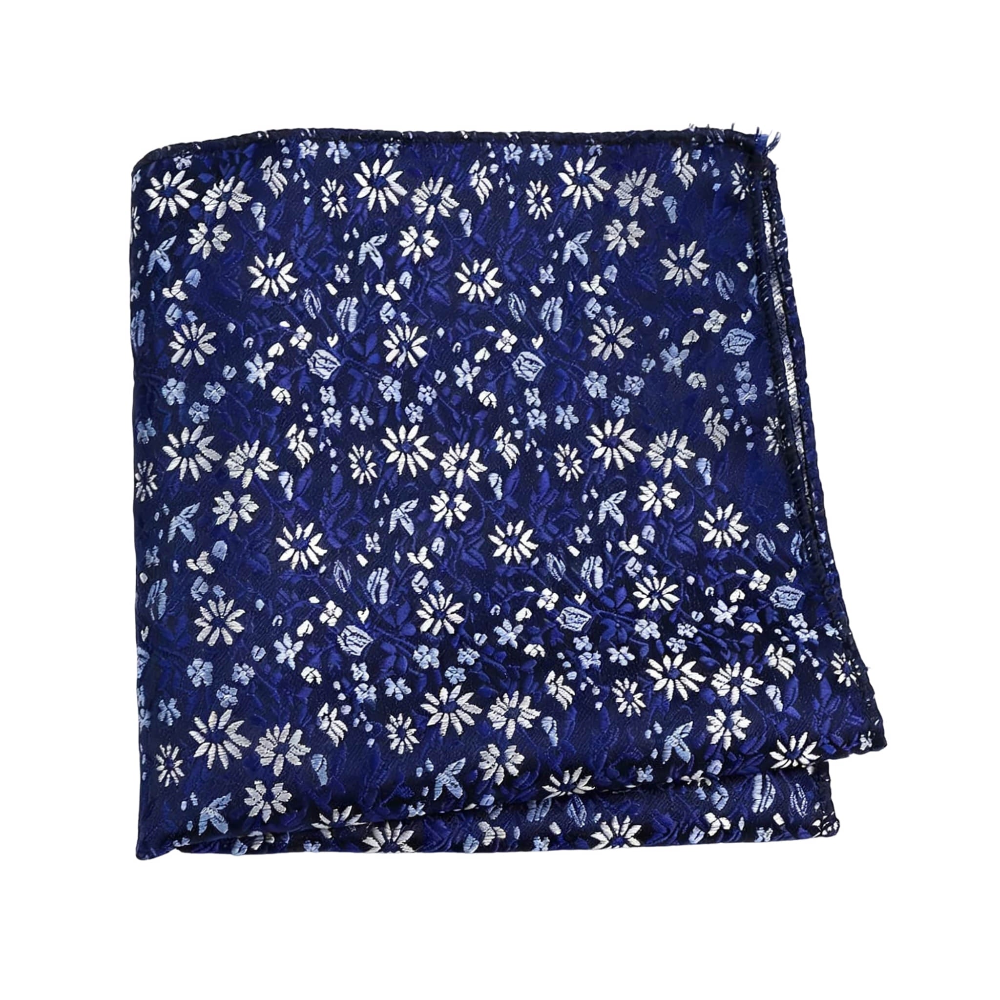Navy Blue White Floral Pocket Square