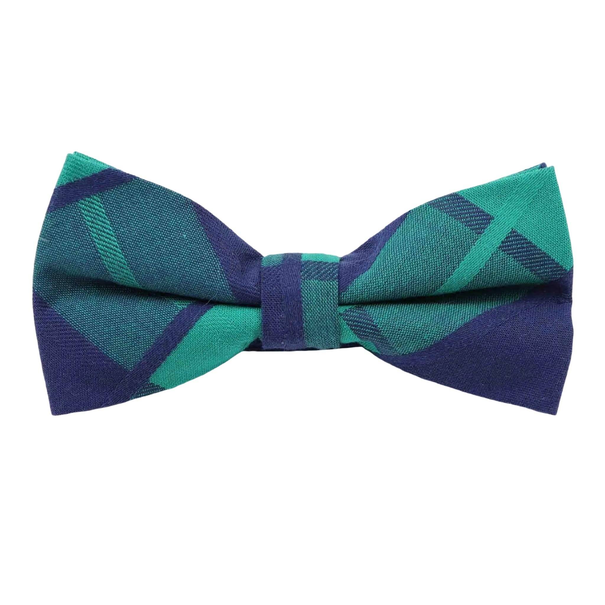 Navy Green Plaid Bow Tie