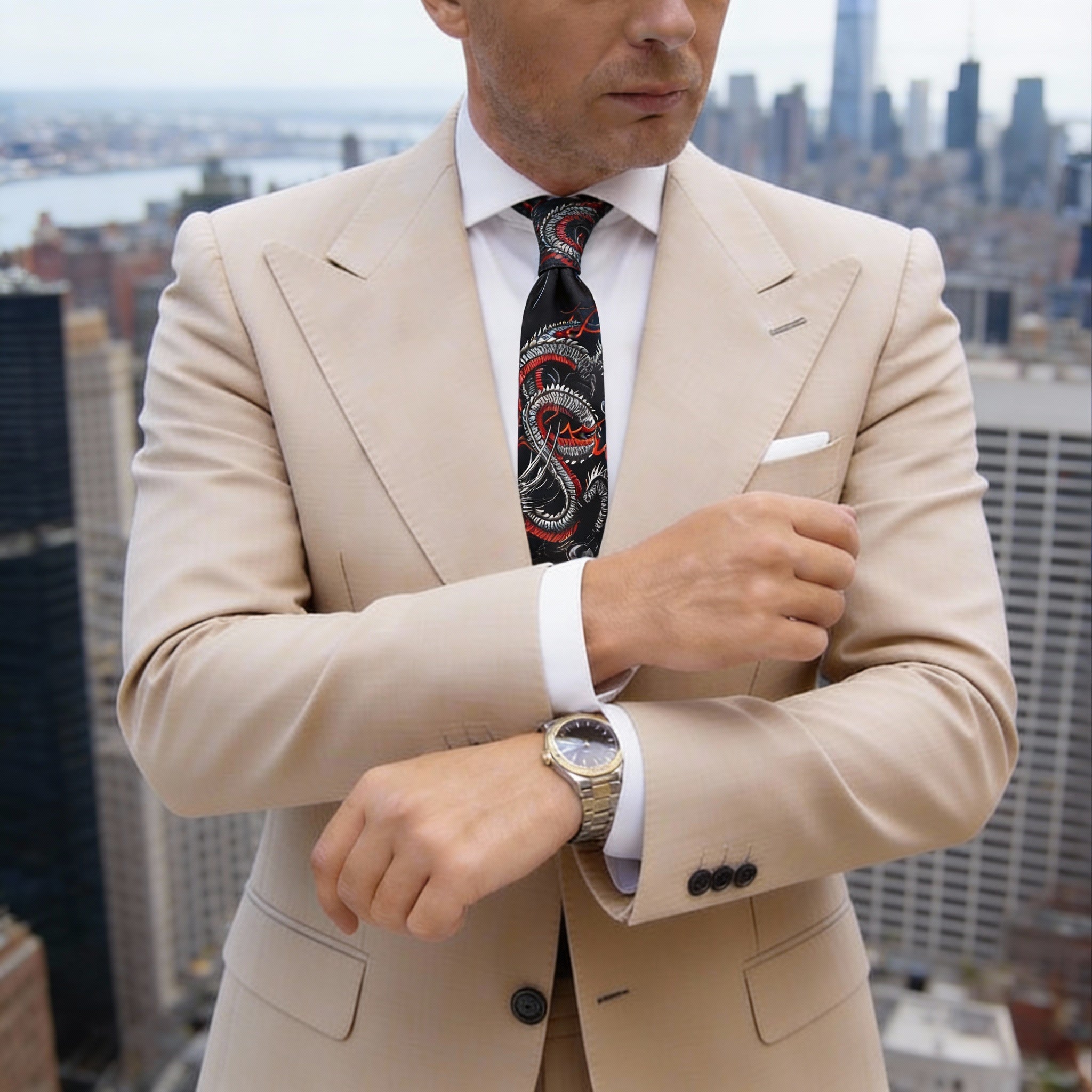 Black With Red Dragon Necktie