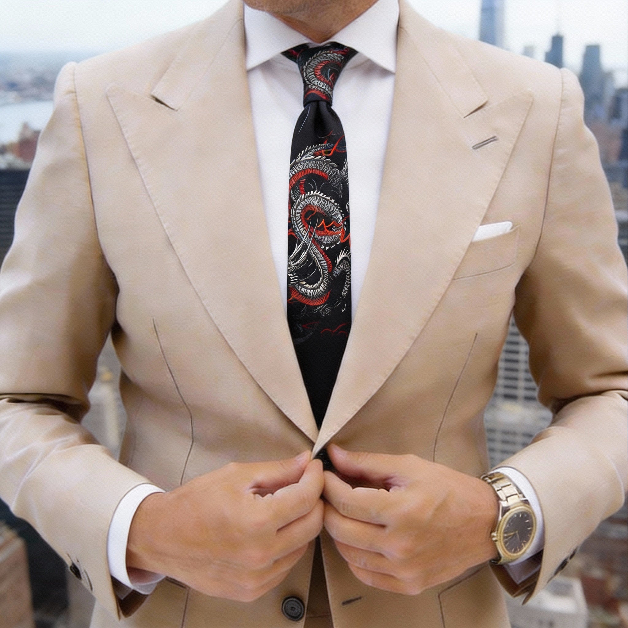 Black With Red Dragon Necktie