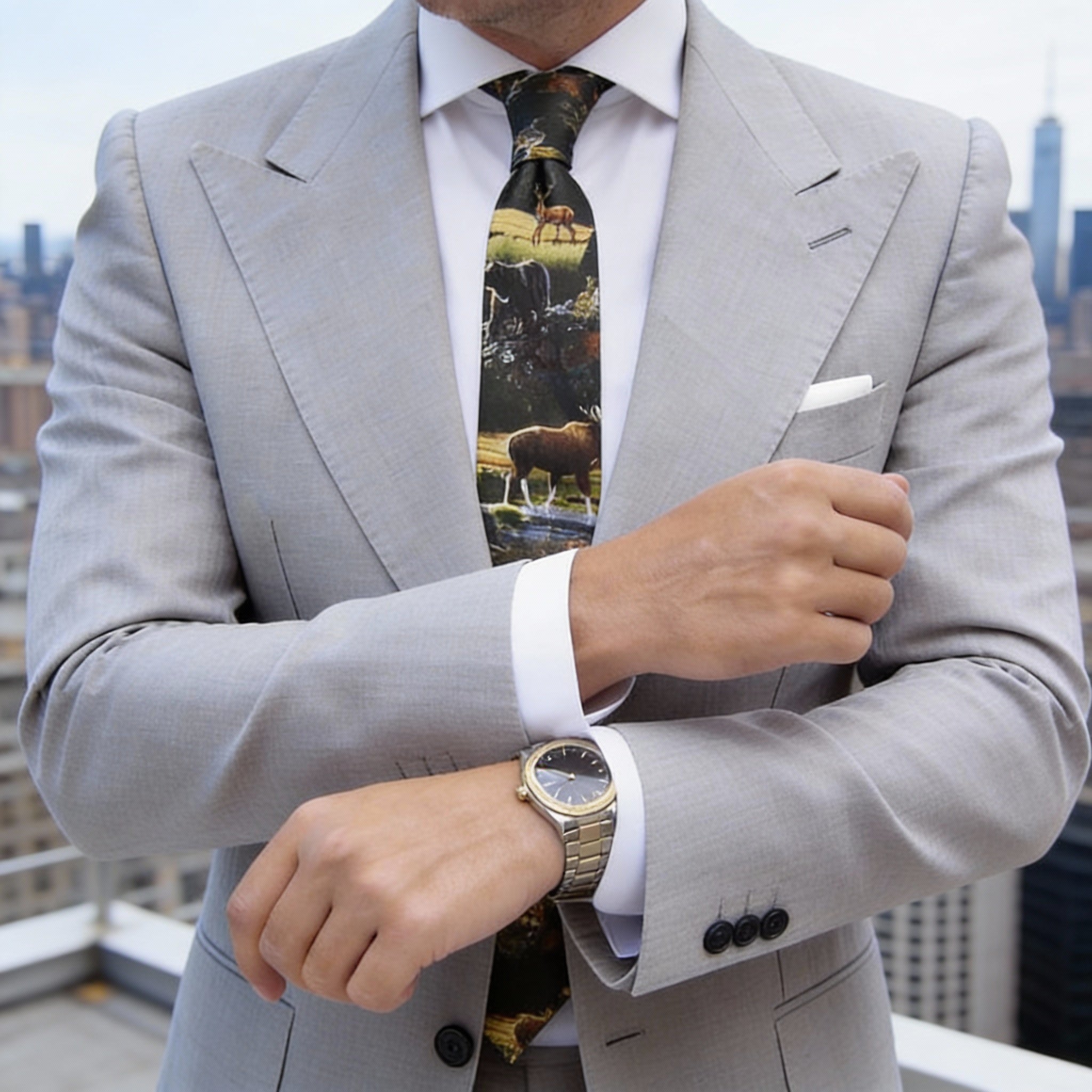 Black With Multicolor Wild Animals Necktie