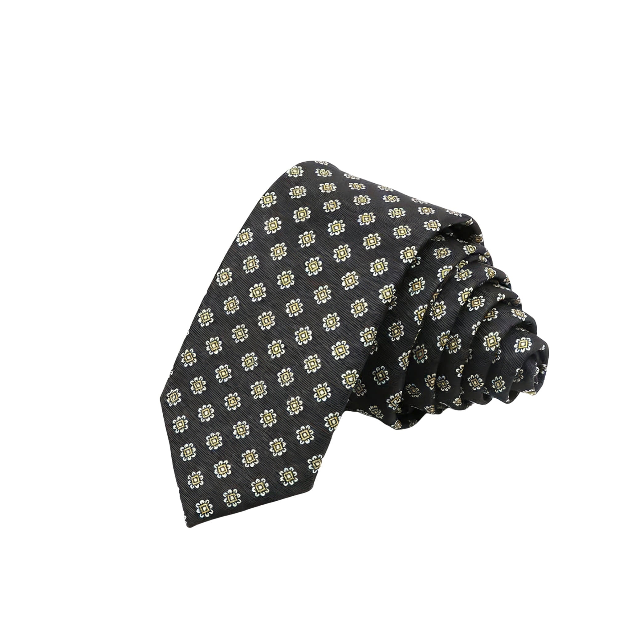 Black Yellow Floral Necktie