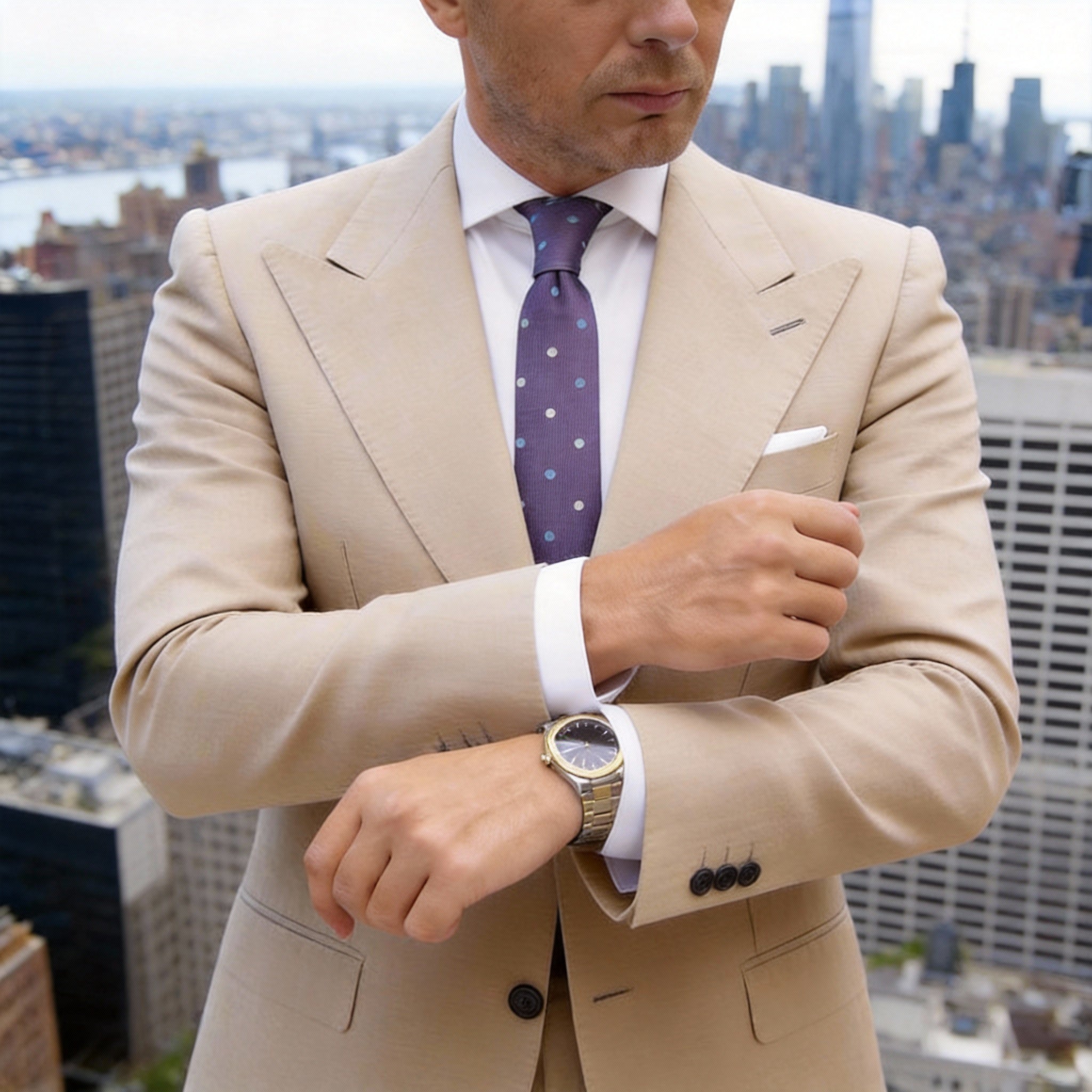 Purple With Blue White Polka Dots Necktie