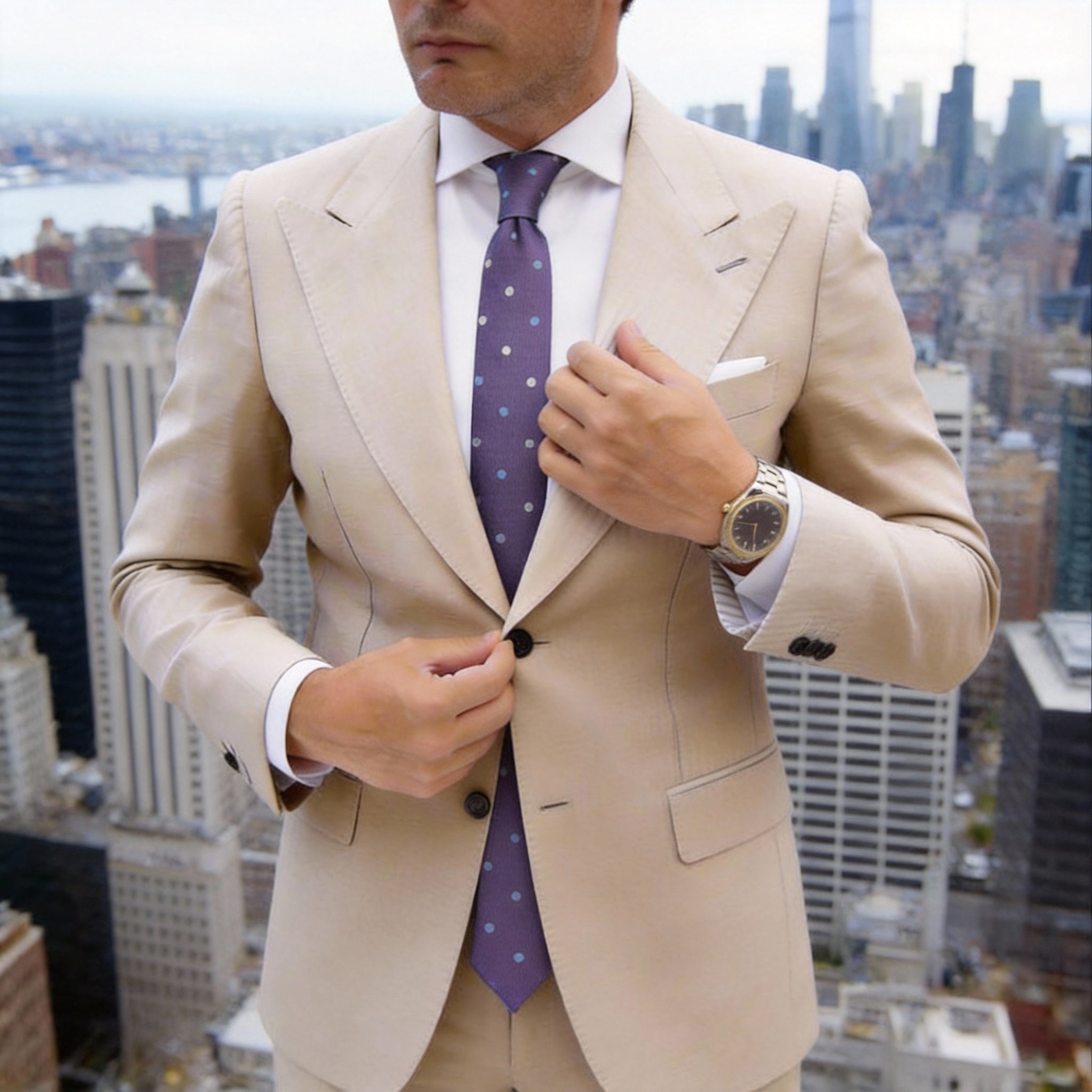 Purple With Blue White Polka Dots Necktie