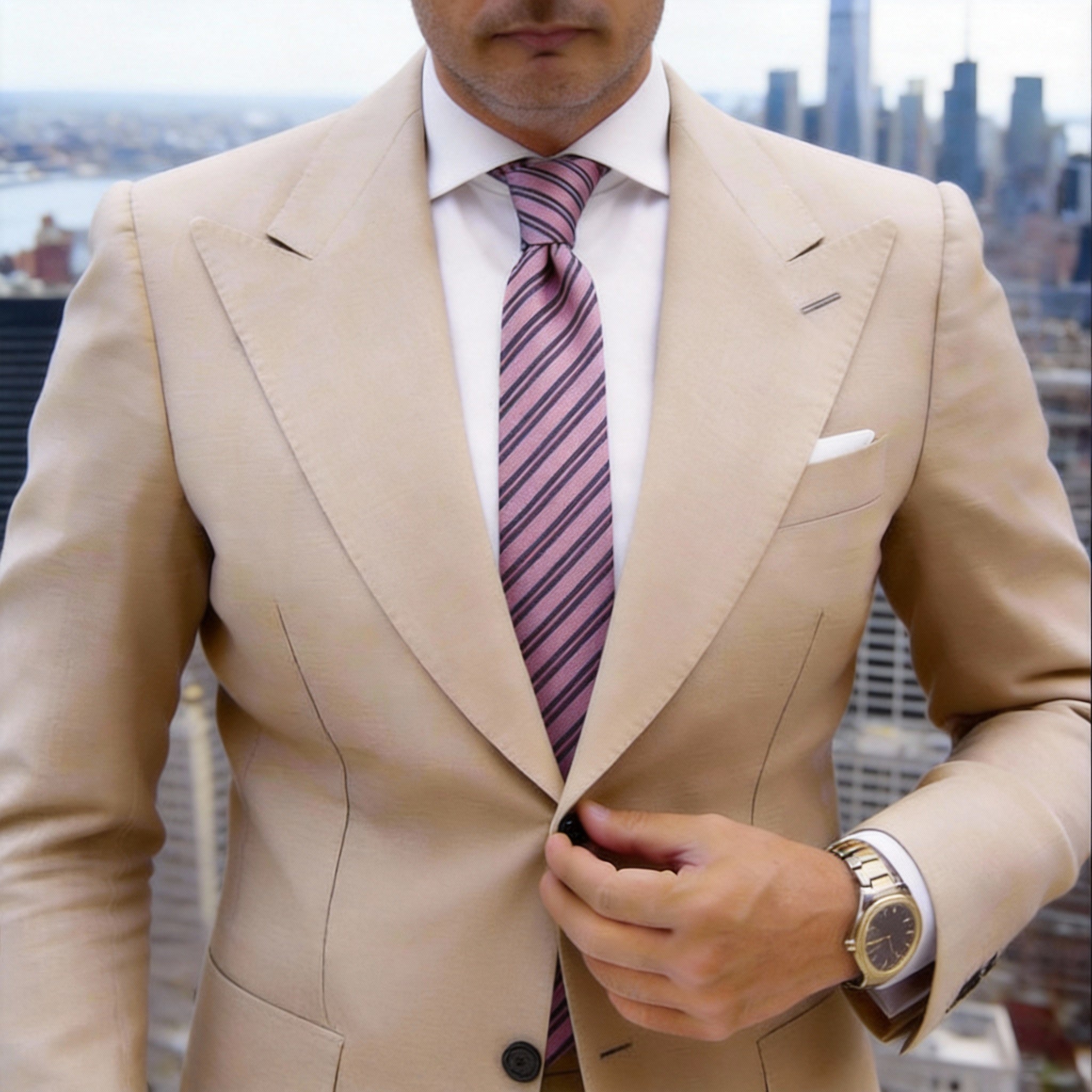 Light Purple With Pink Dark Blue Striped Necktie