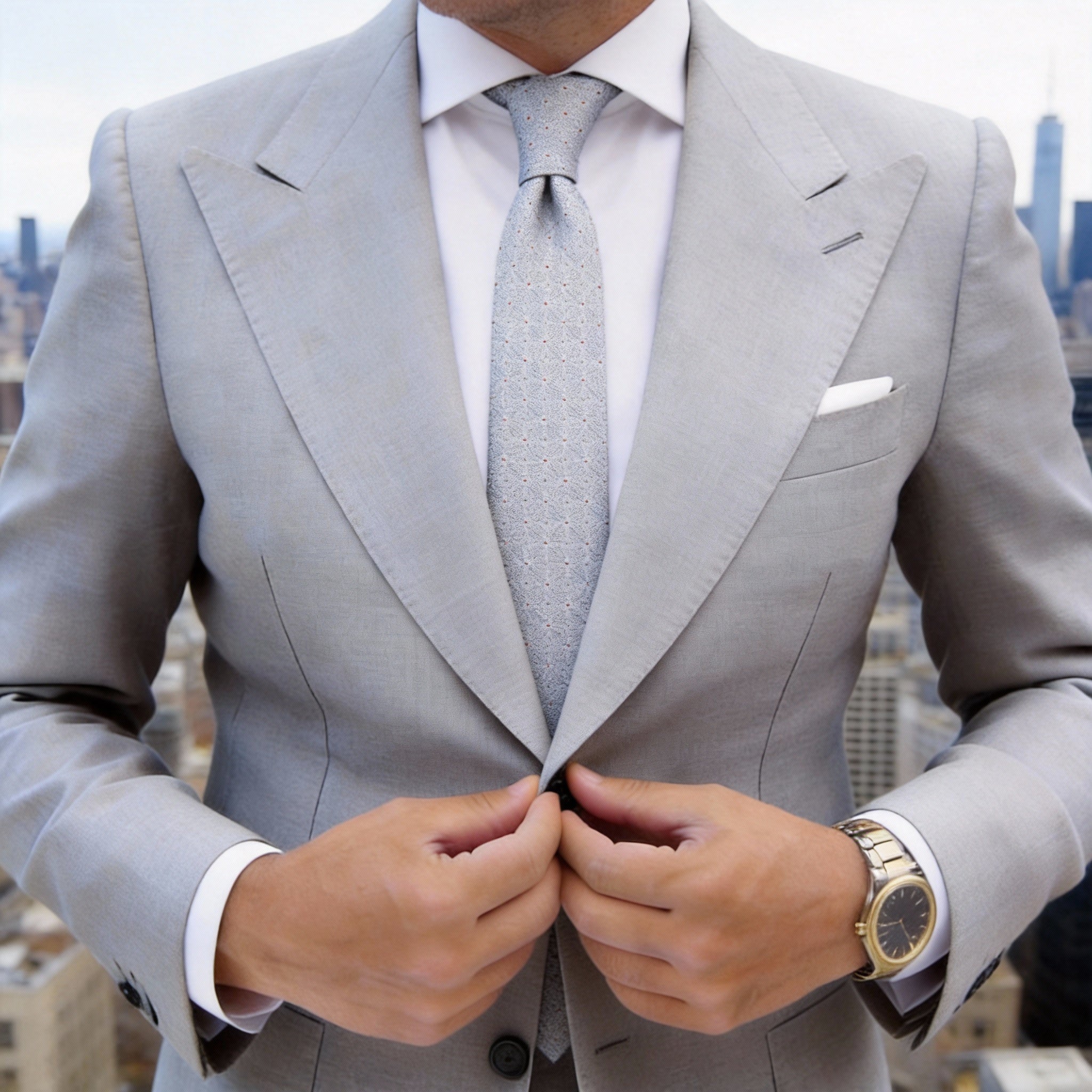 Light Gray With Red Geometric Pattern Necktie