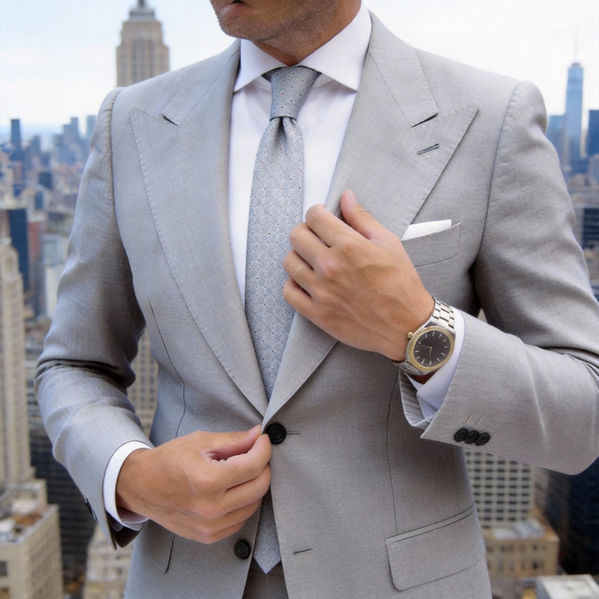 Light Gray With Red Geometric Pattern Necktie