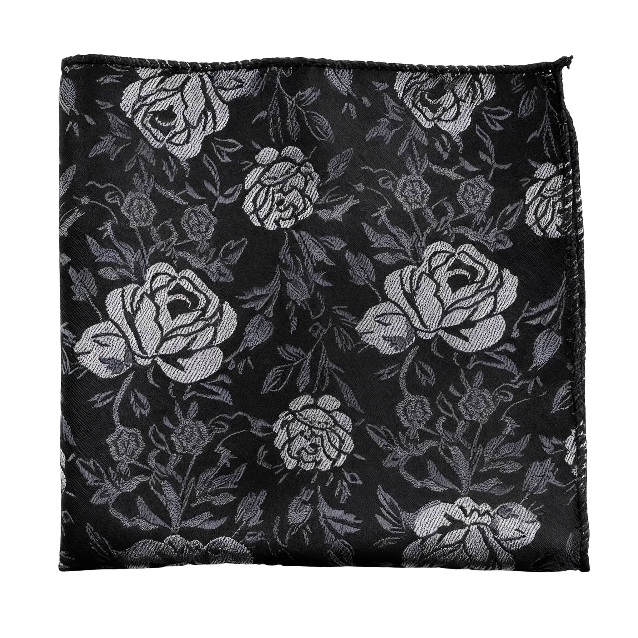 Black Silver Floral Pocket Square