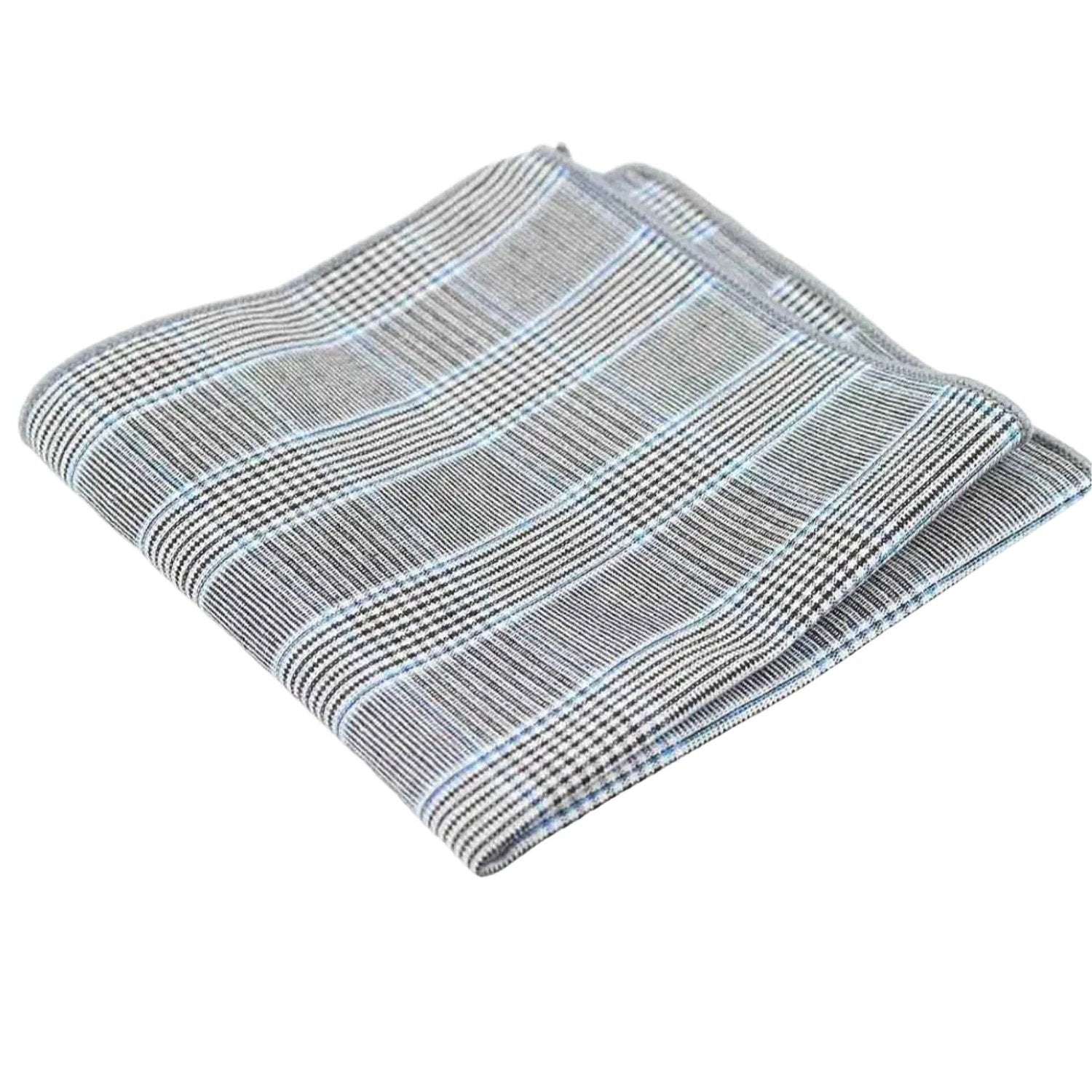 Gray With Blue Checkered Stripes Pocket Square
