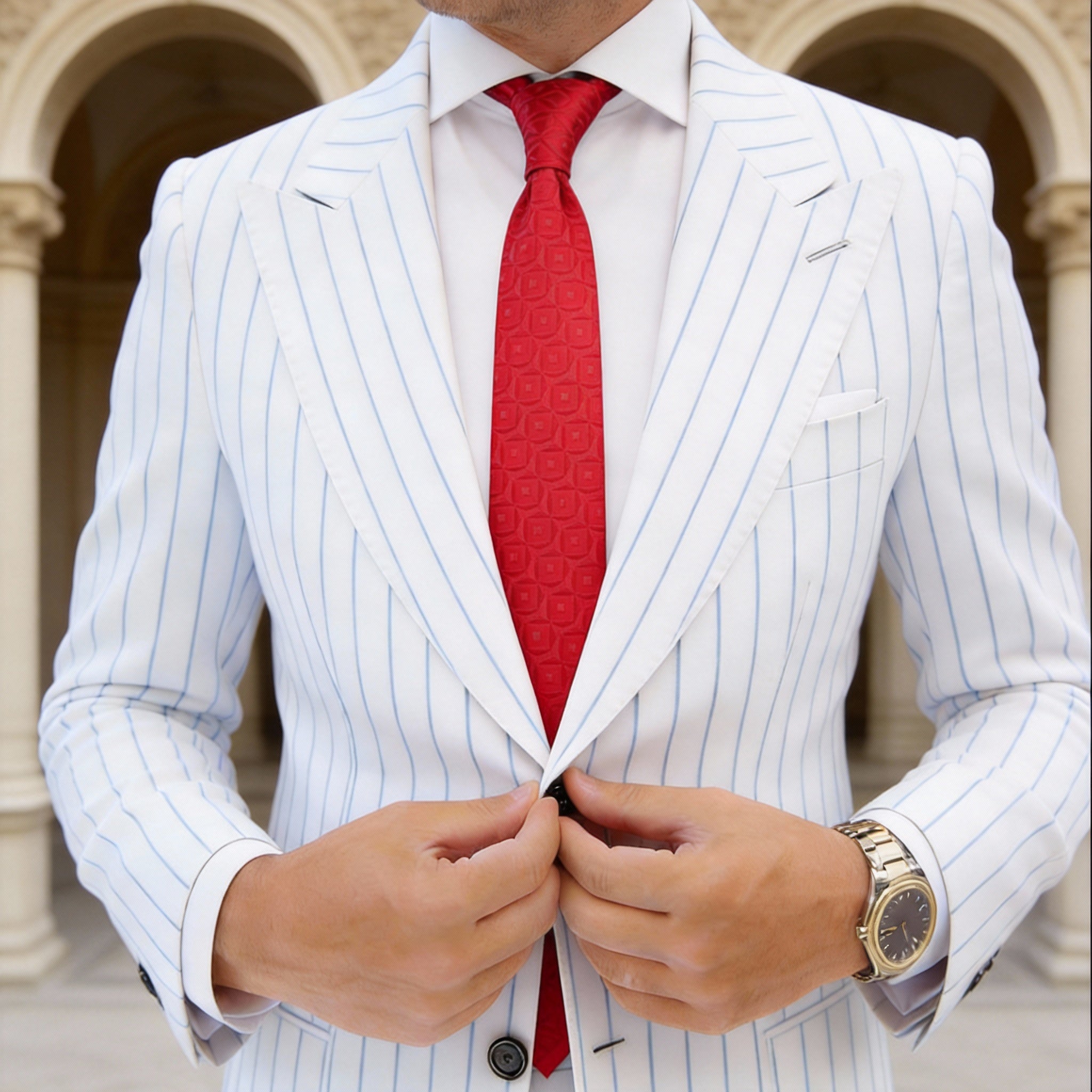 Red Necktie With Red Geometric Pattern