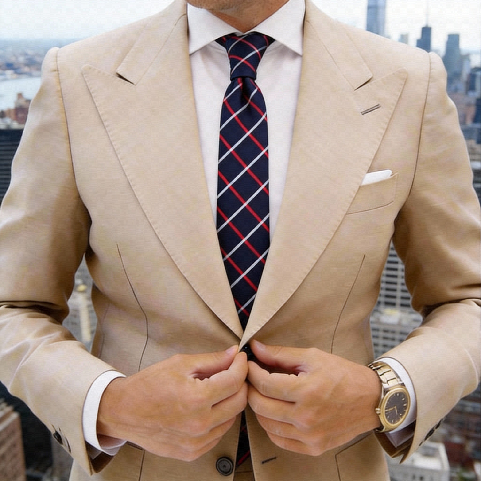 Navy Blue With Red White Stripes Necktie
