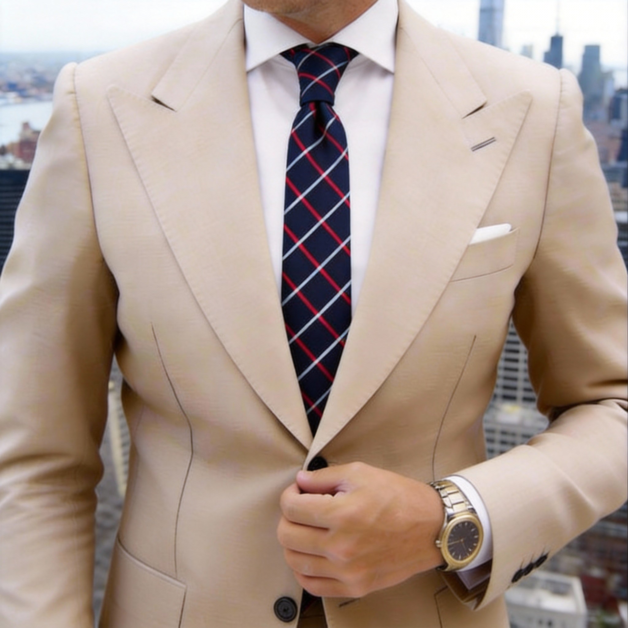 Navy Blue With Red White Stripes Necktie