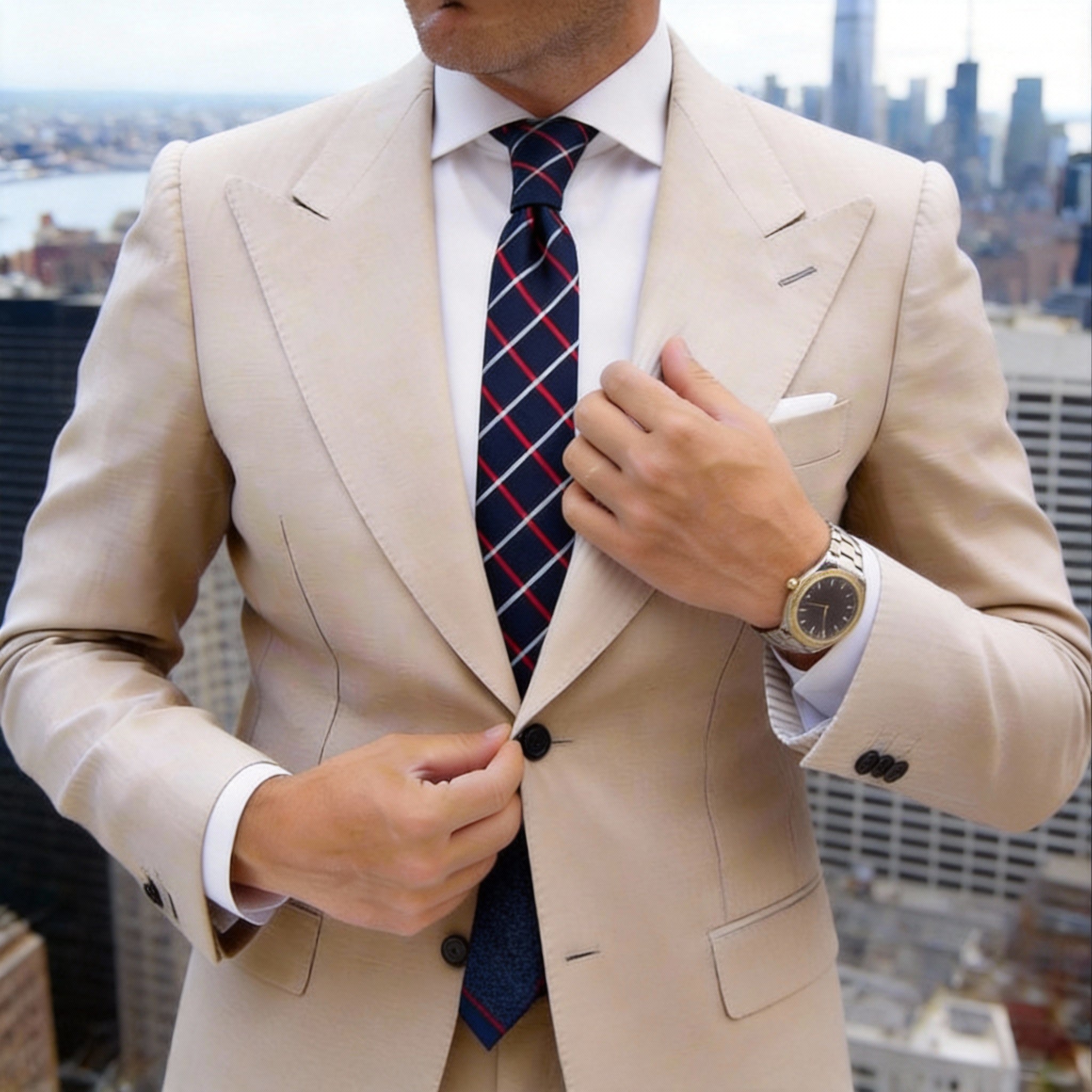 Navy Blue With Red White Stripes Necktie