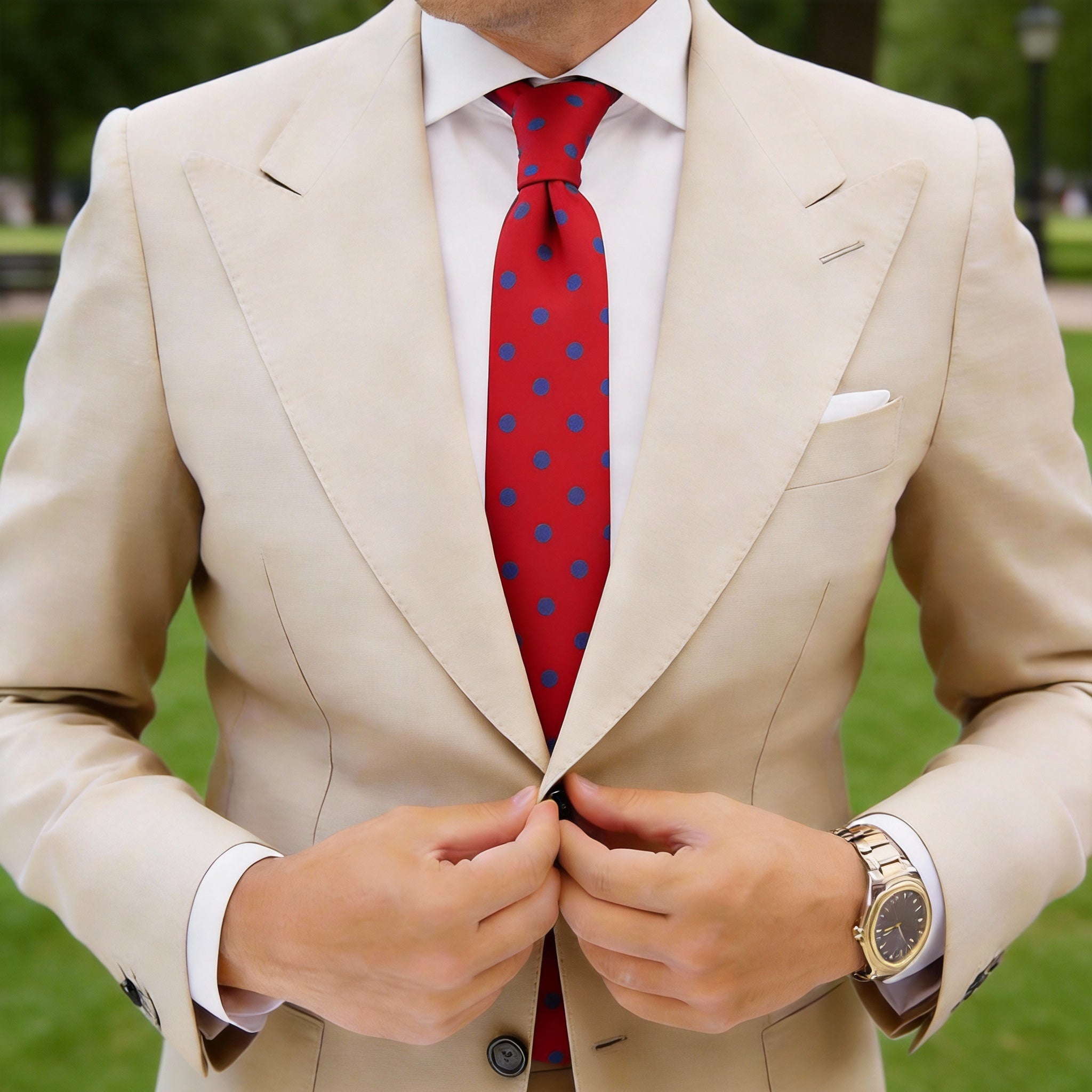 Red Necktie With Blue Polka Dots