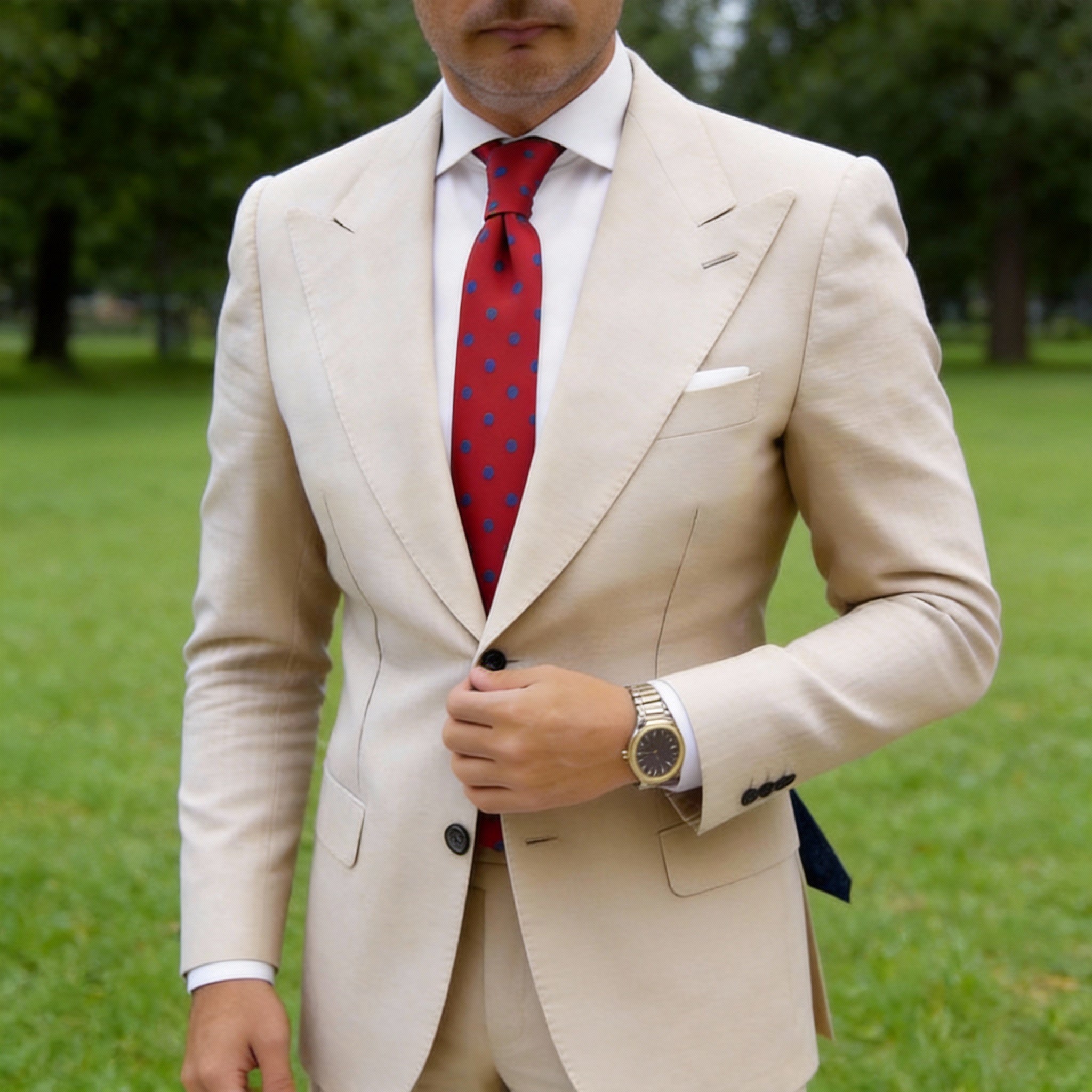 Red Necktie With Blue Polka Dots