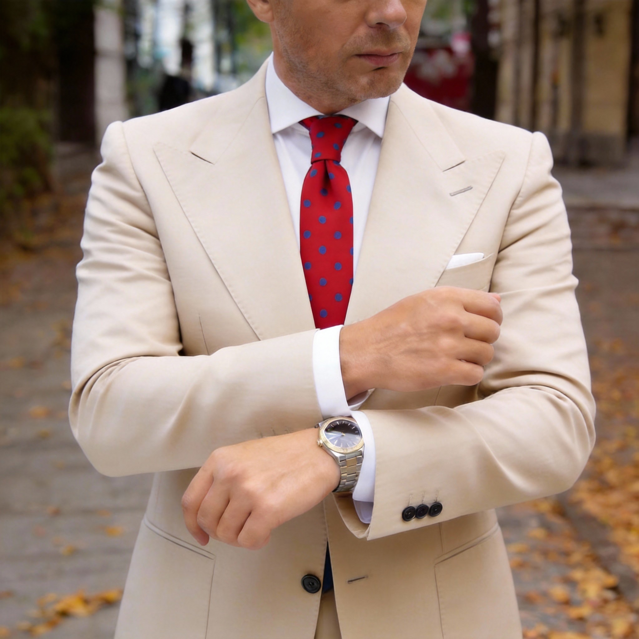 Red Necktie With Blue Polka Dots