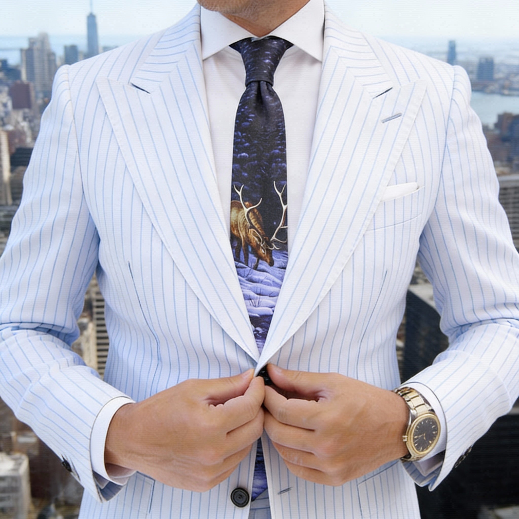 Blue With Brown Deer Necktie