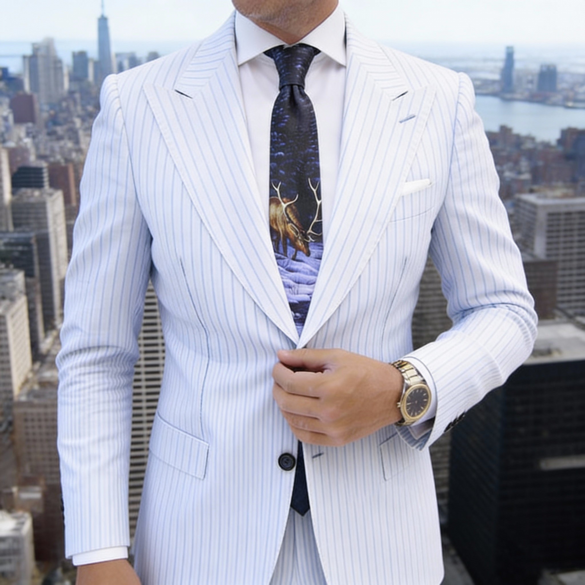 Blue With Brown Deer Necktie