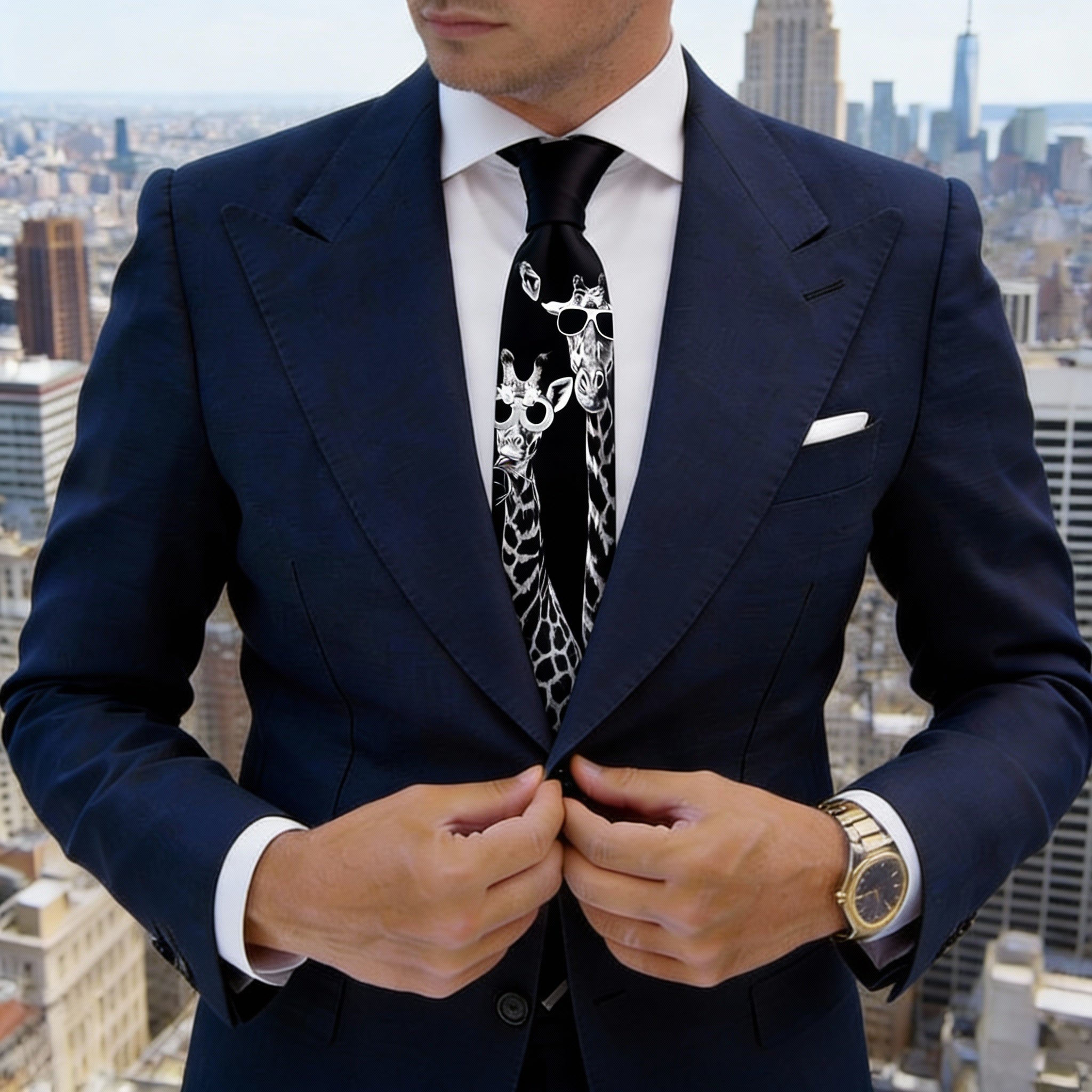 Black With White Giraffe Necktie