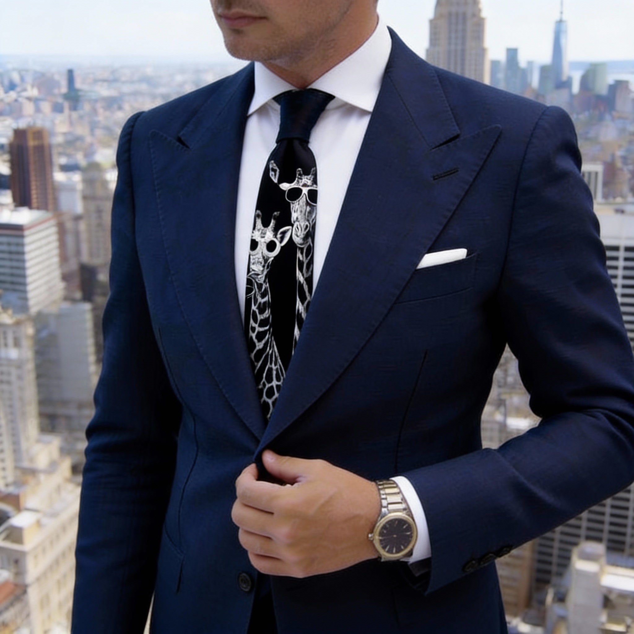 Black With White Giraffe Necktie