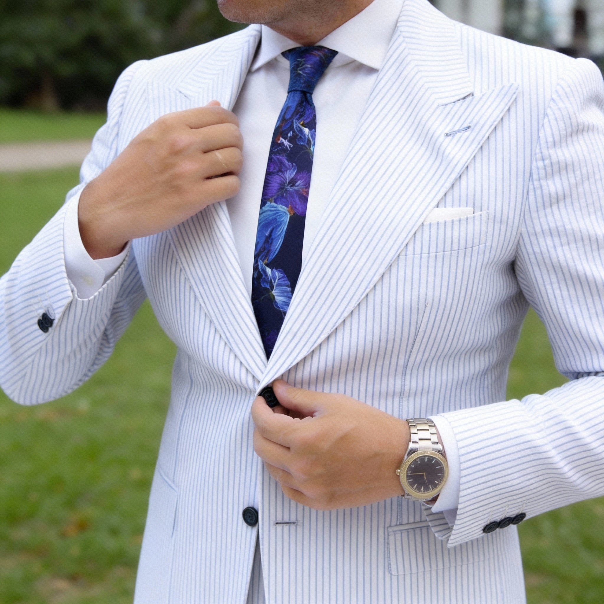 Black With Blue Leaf Necktie