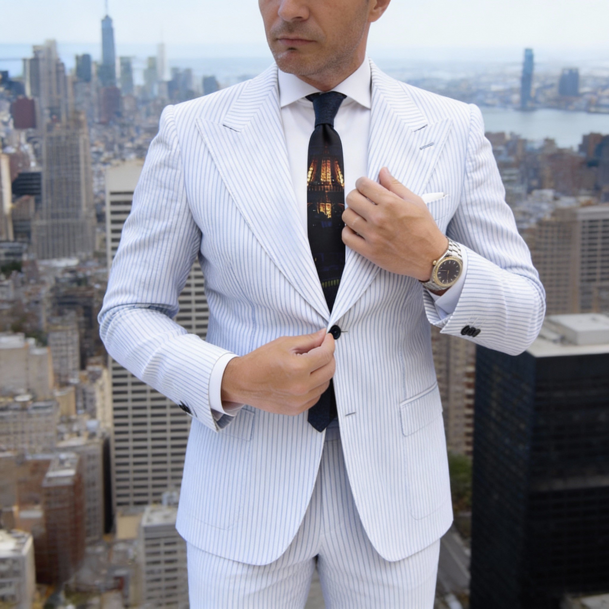 Black with Yellow Orange Night Building Necktie