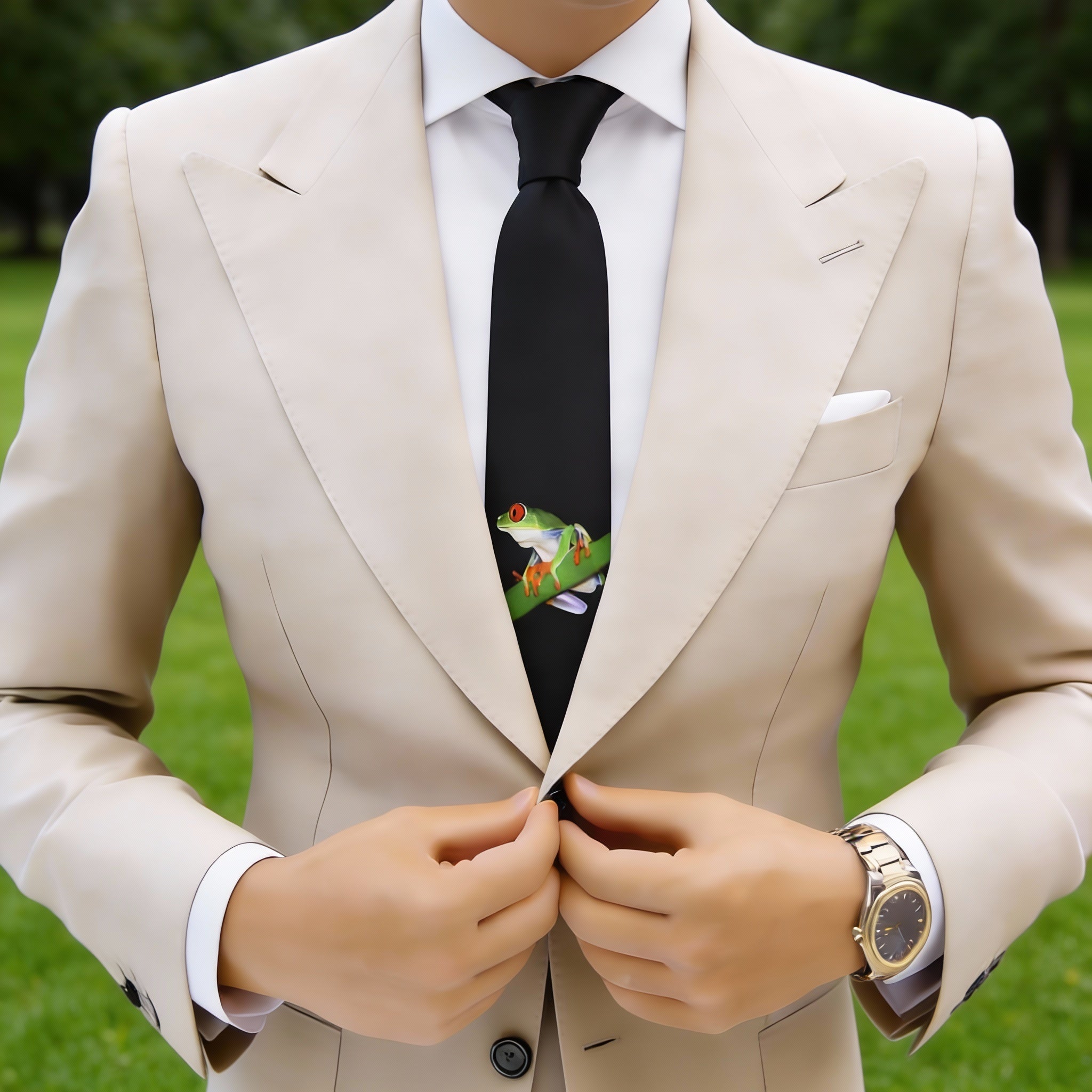 Black With Green Frog Necktie