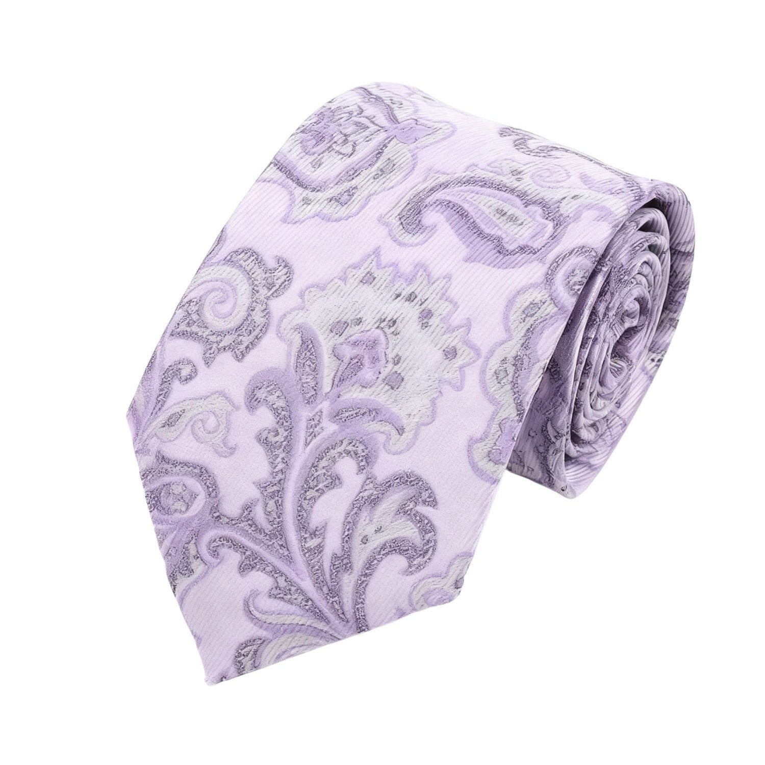 Light Purple Necktie With Gray Paisley Pattern