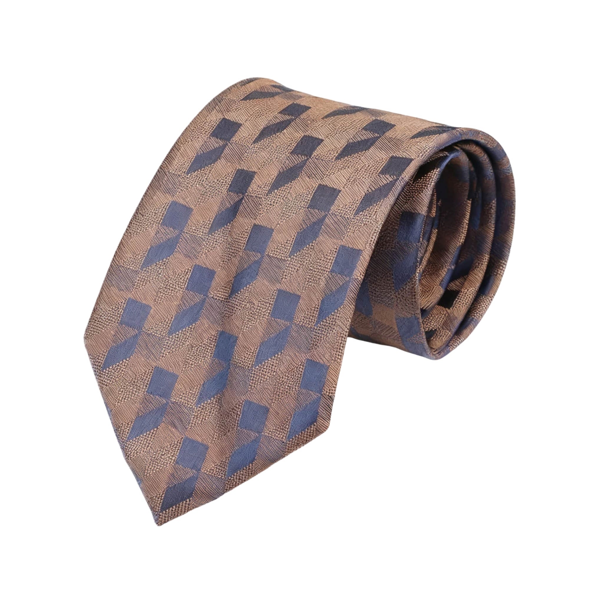 Brown Blue Geometric Necktie