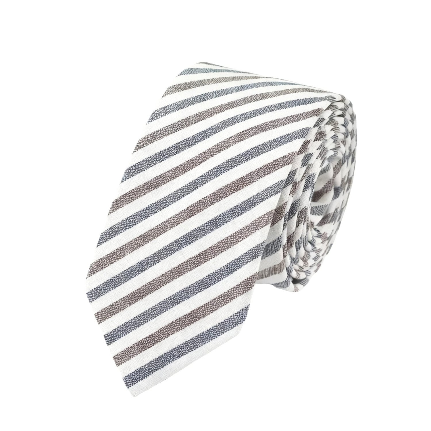 White With Brown And Blue Striped Necktie