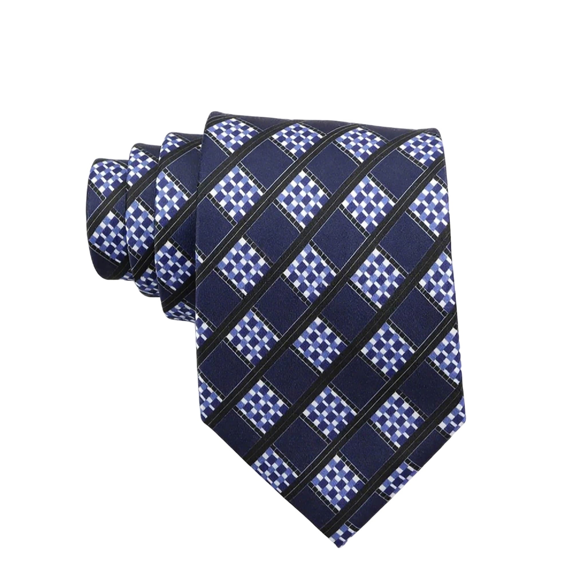 Navy Blue White Checkered Necktie