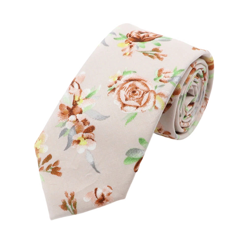 Beige Brown Floral Necktie