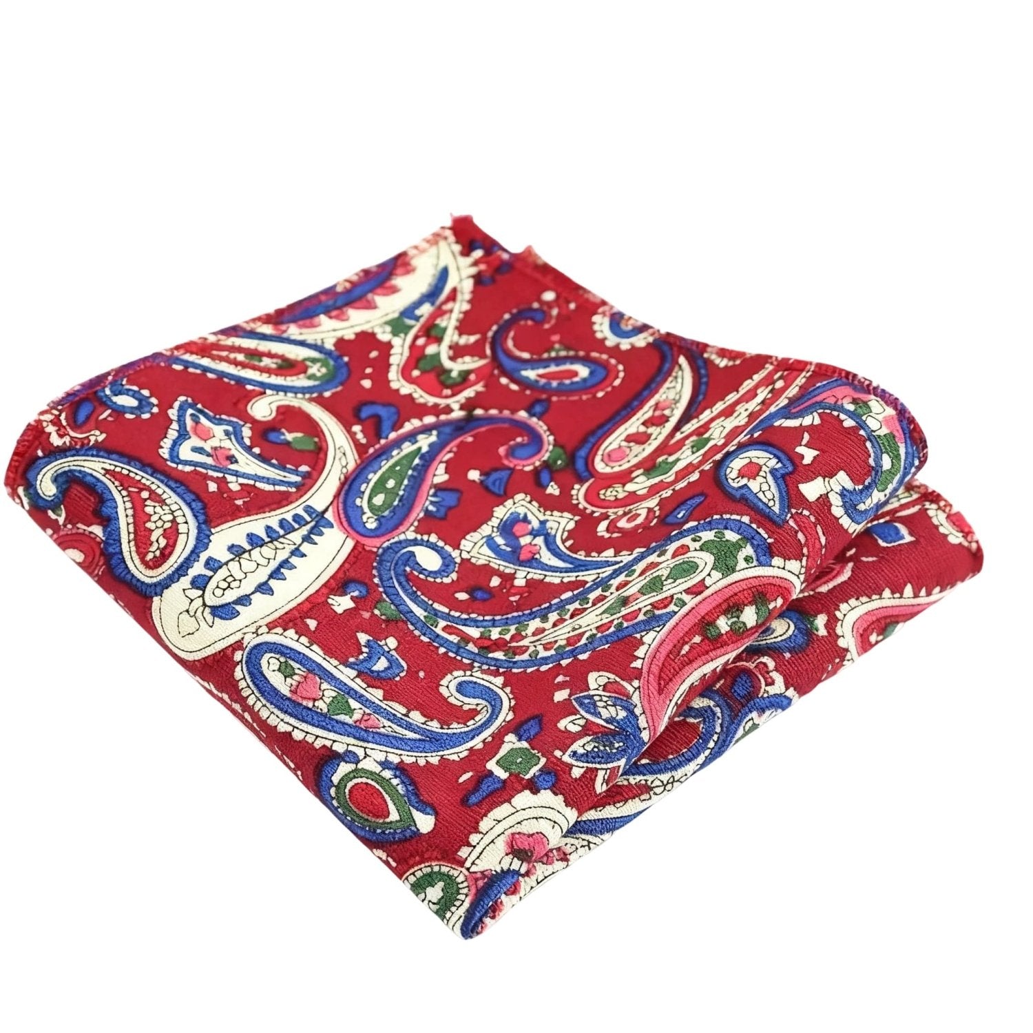 Red With Blue White Paisley Pocket Square
