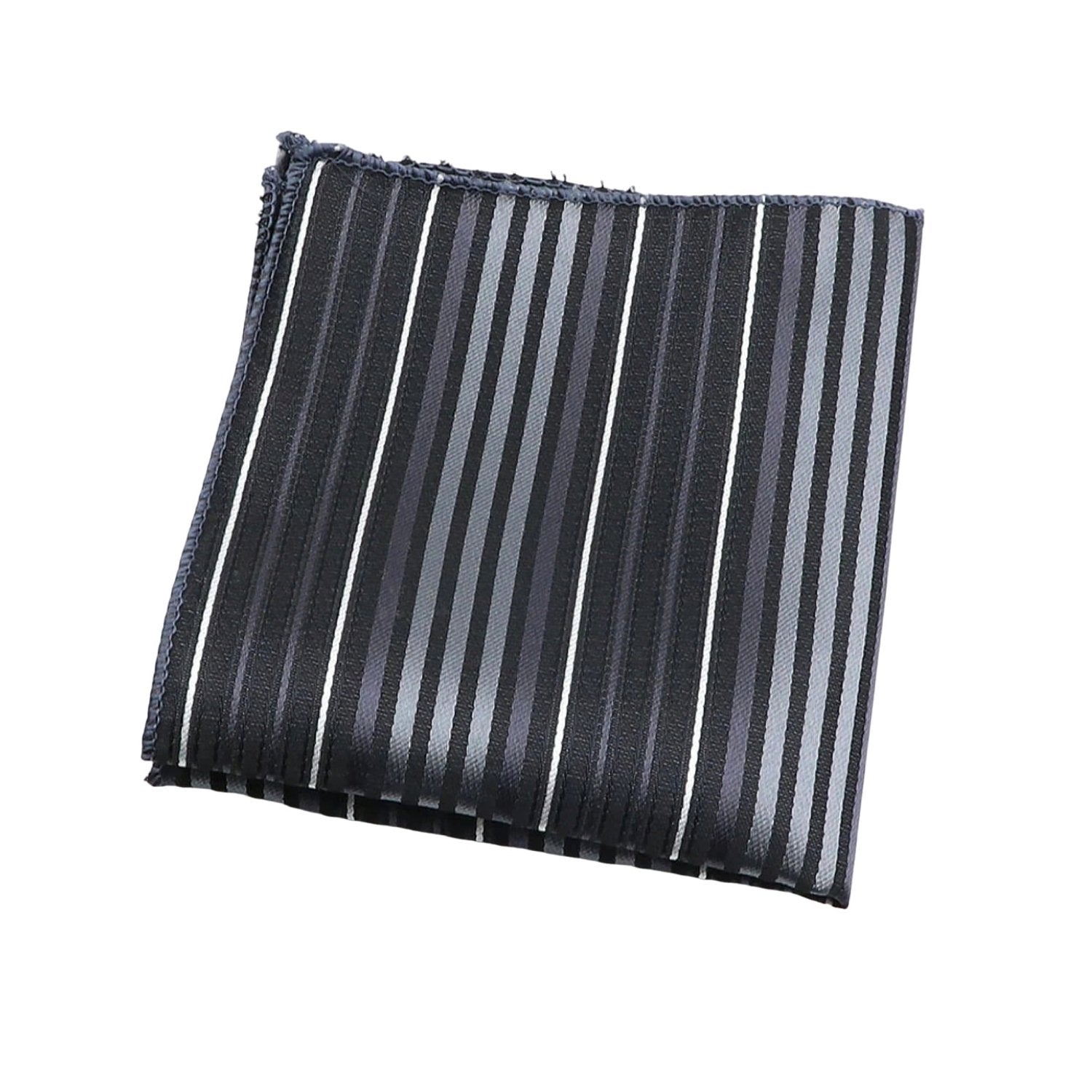 Black With Gray White Striped Pocket Square