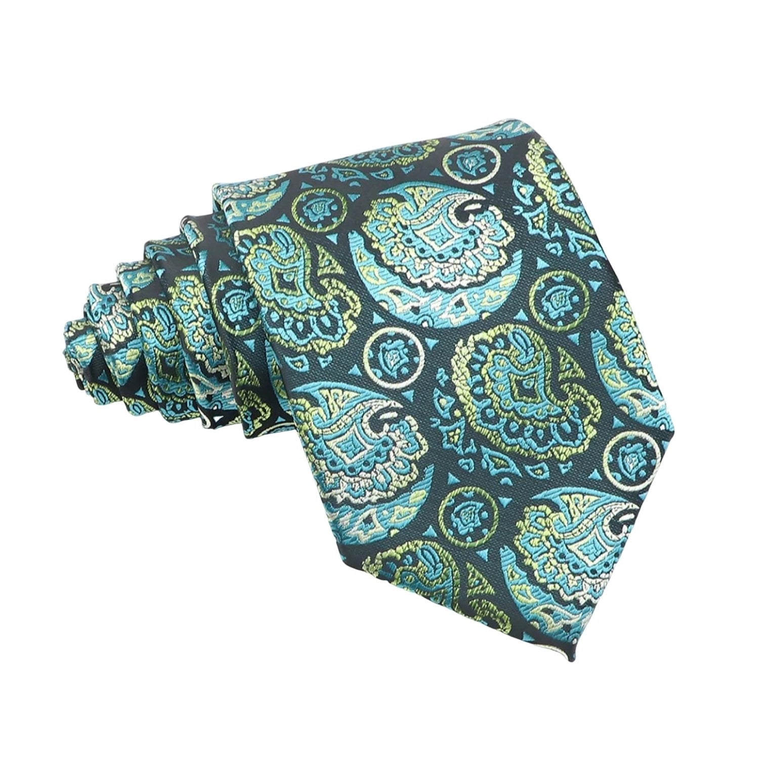 Black With Blue Green White Paisley Necktie