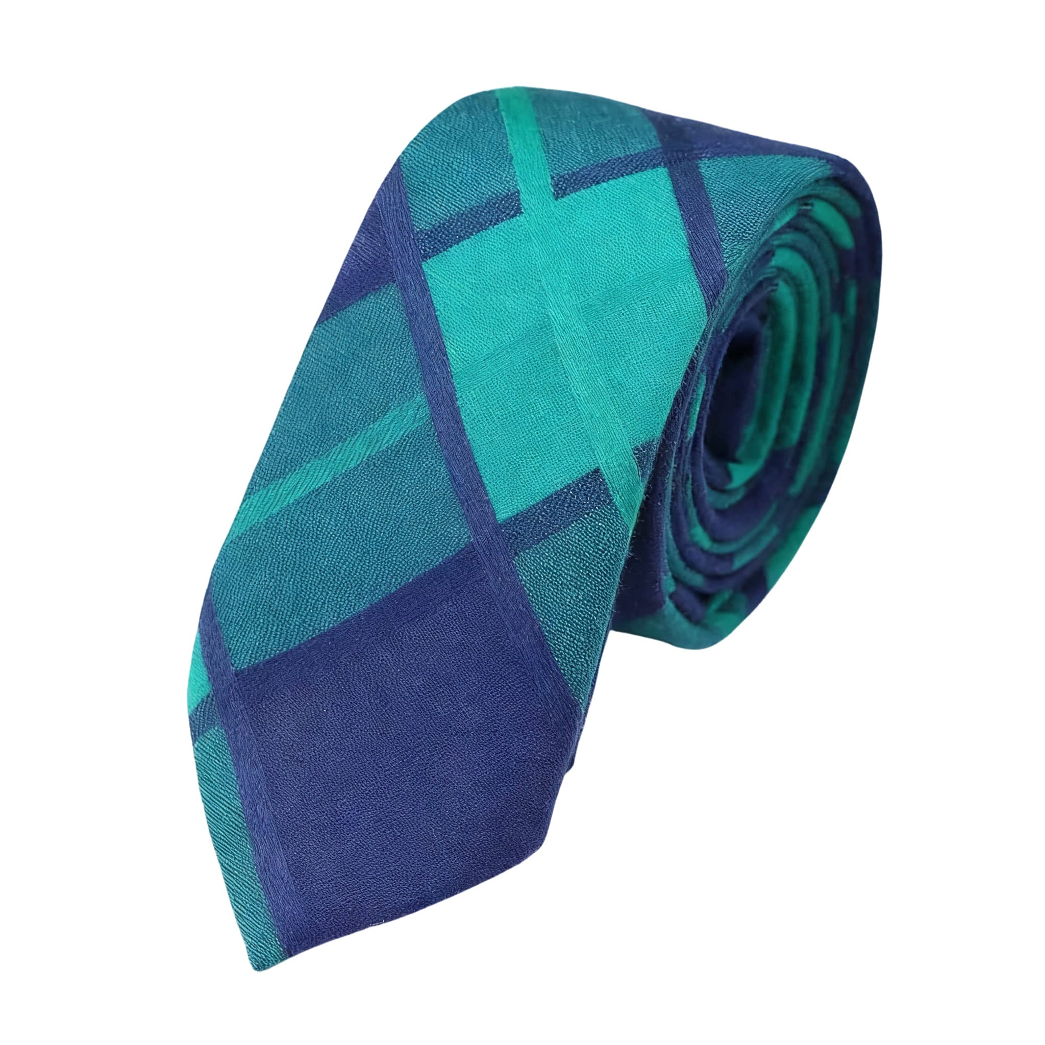 Navy Green Plaid Necktie