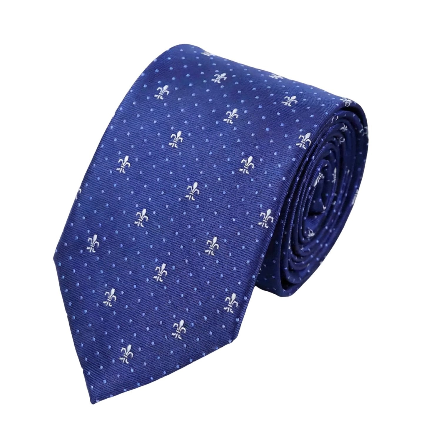 Blue Necktie With White Fleur - de - lis And Dots