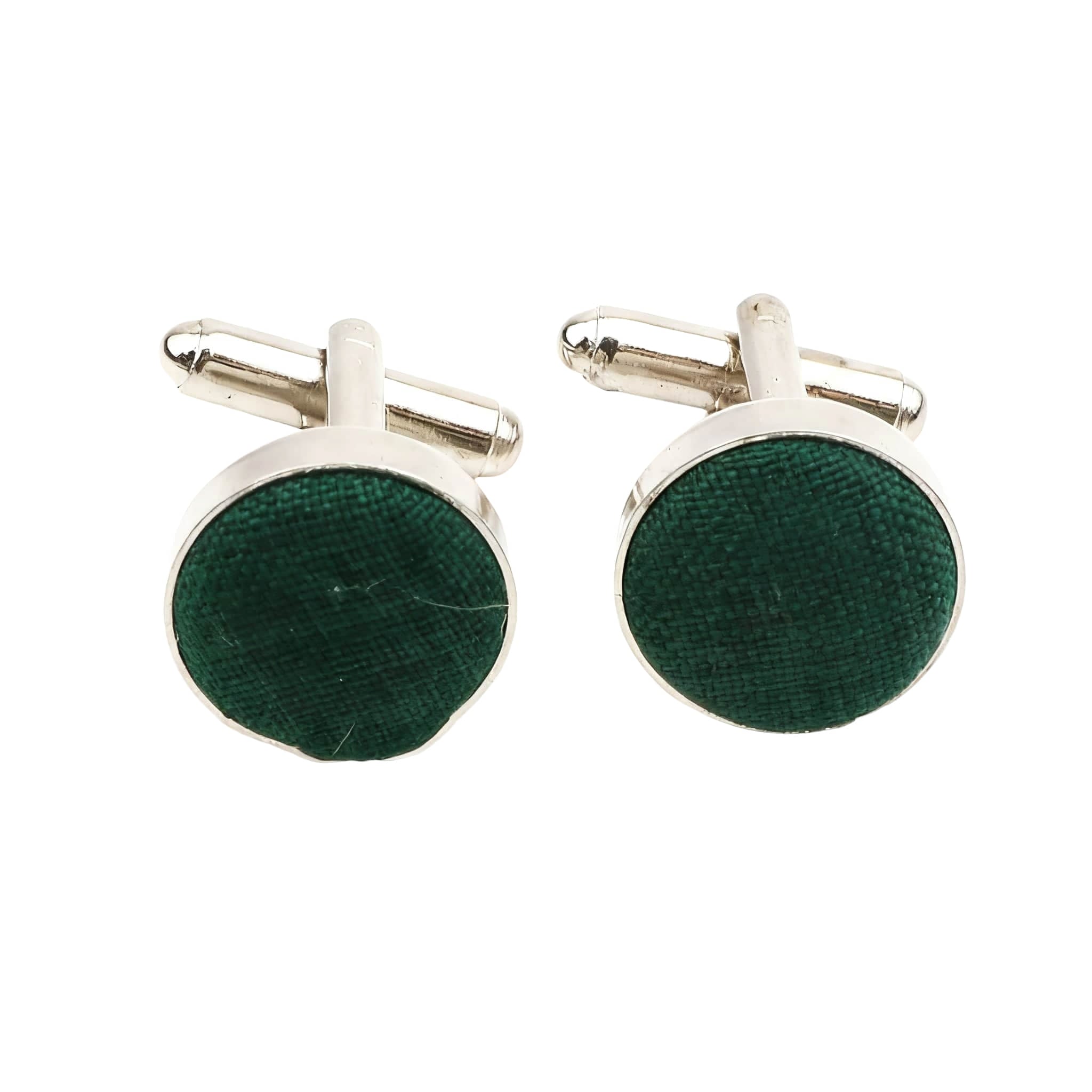 Silver Green Solid Cufflink